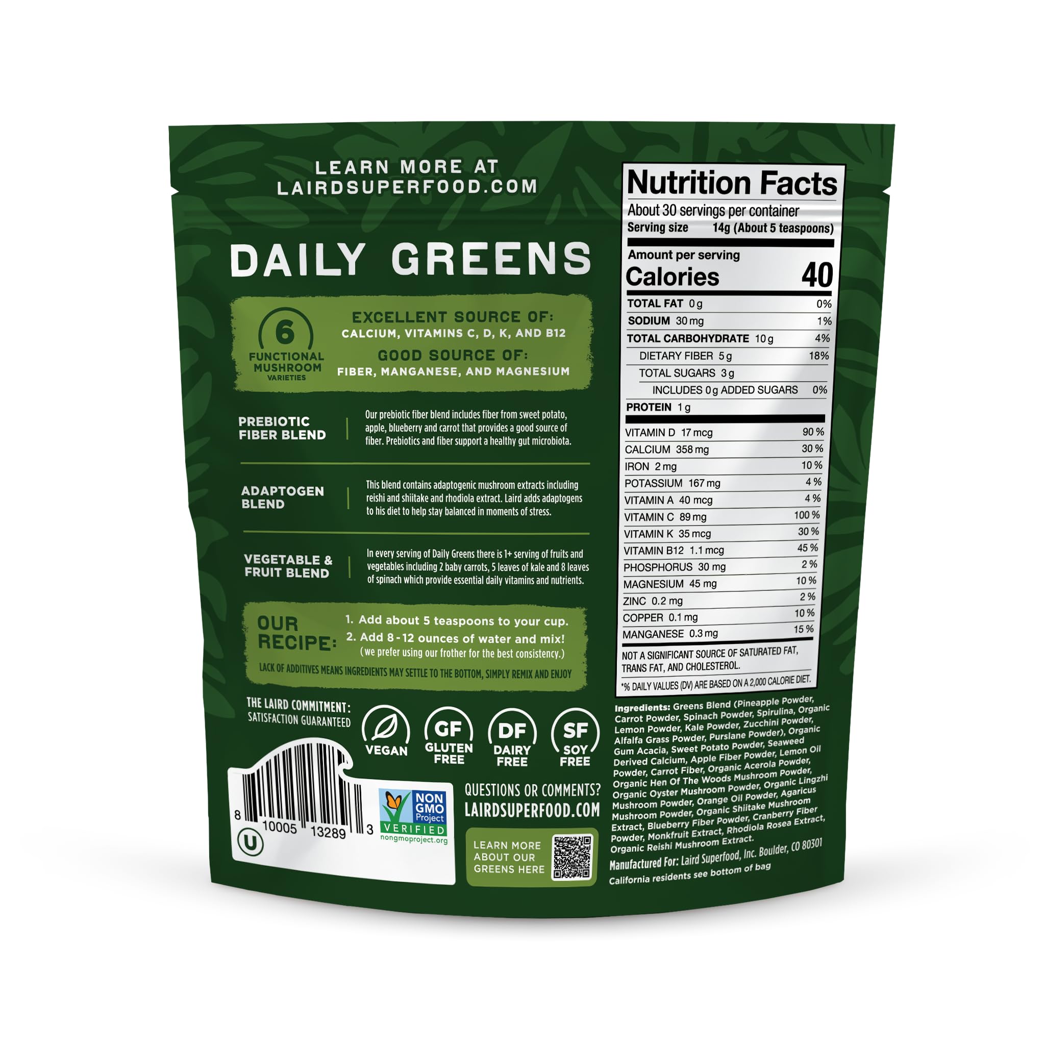 Laird Superfood Prebiotic Daily Greens mixing action creates a smooth, vibrant green beverage