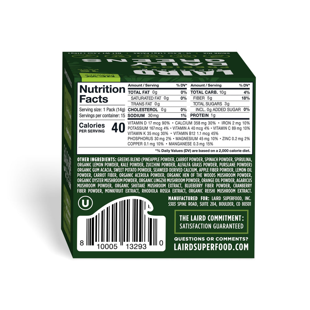 Laird Superfood Prebiotic Daily Greens serving scoop ready to mix.