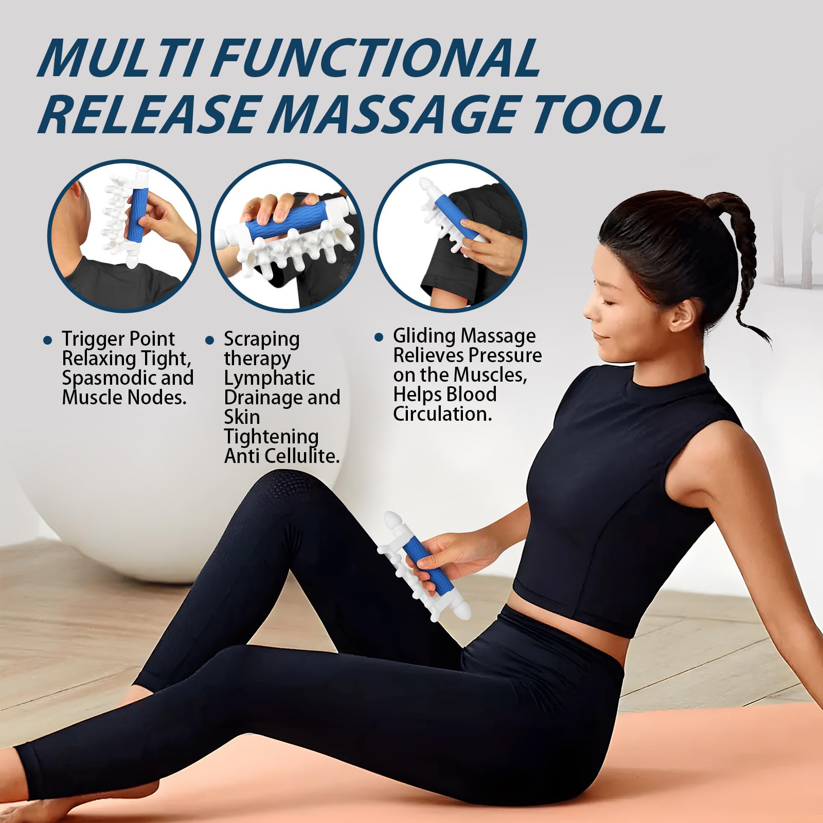 Lalawlife trigger-point massage tool near elbow mimicking therapist pressure