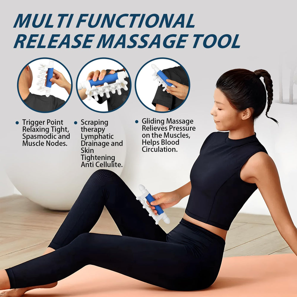 Lalawlife trigger-point massage tool near elbow mimicking therapist pressure