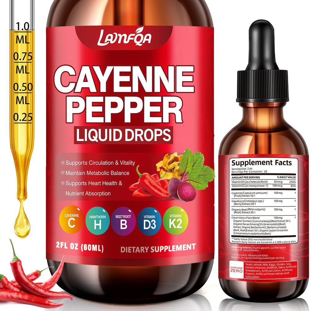 LAMFQA Cayenne Pepper Drops bottle with fast sublingual absorption.