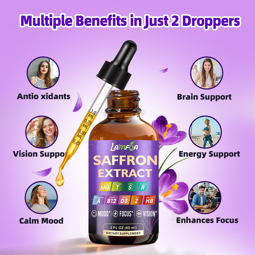 LAMFQA saffron extract bottle close-up highlighting lab-tested purity.