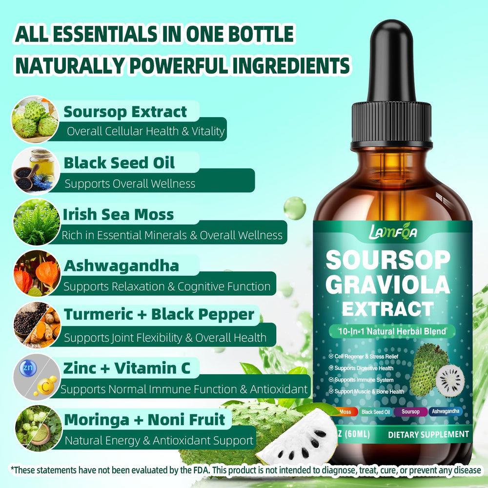 LAMFQA Soursop Bitters drops ready to mix for quick, convenient absorption.