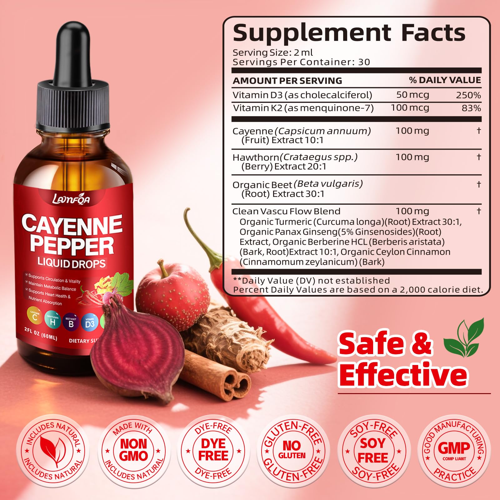 LAMFQA Sublingual Absorption Drops illustrate rapid uptake under tongue.