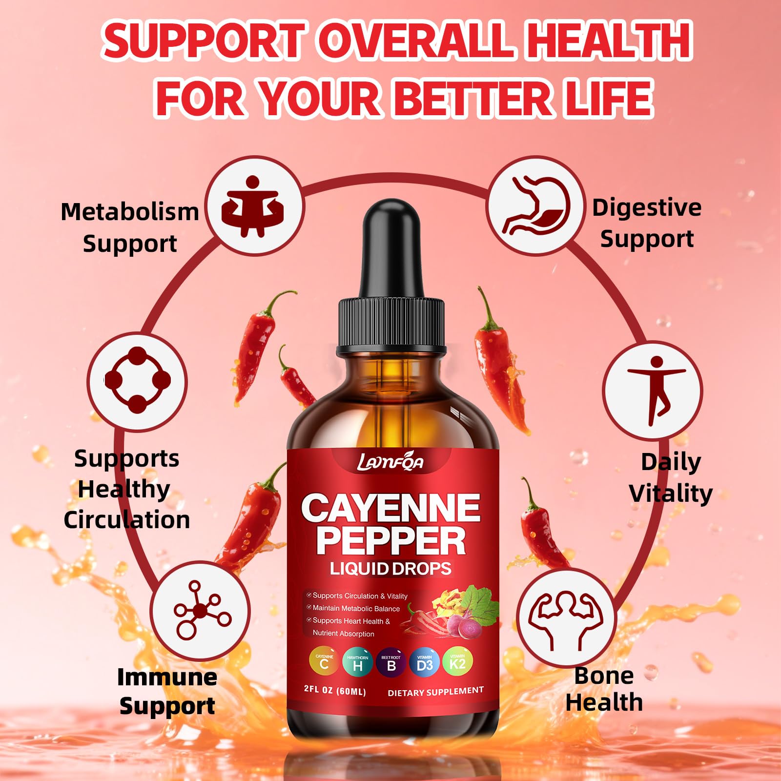 LAMFQA Turmeric Curcumin Drops display vibrant color and antioxidant blend.