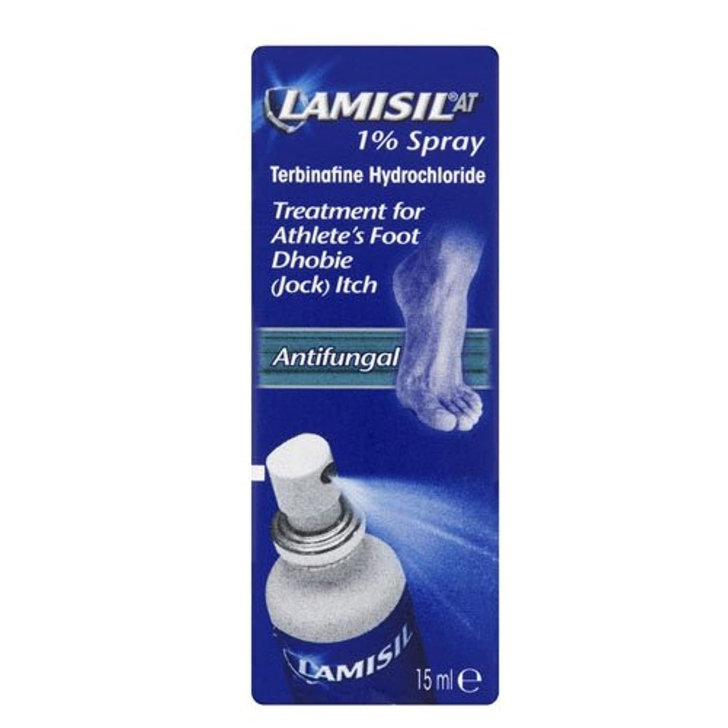 Lamisil 1% spray bottle for fast, targeted relief.