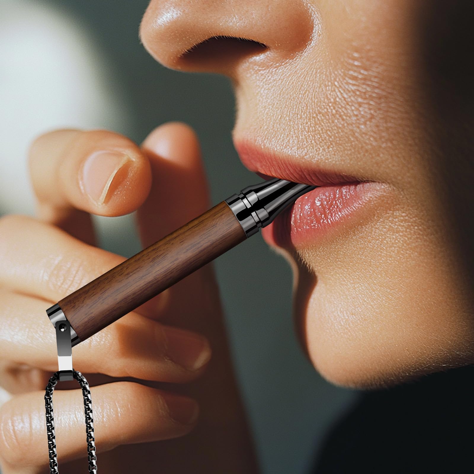 LAMKHOO discreet fidget necklace doubles as a calming breath tool.