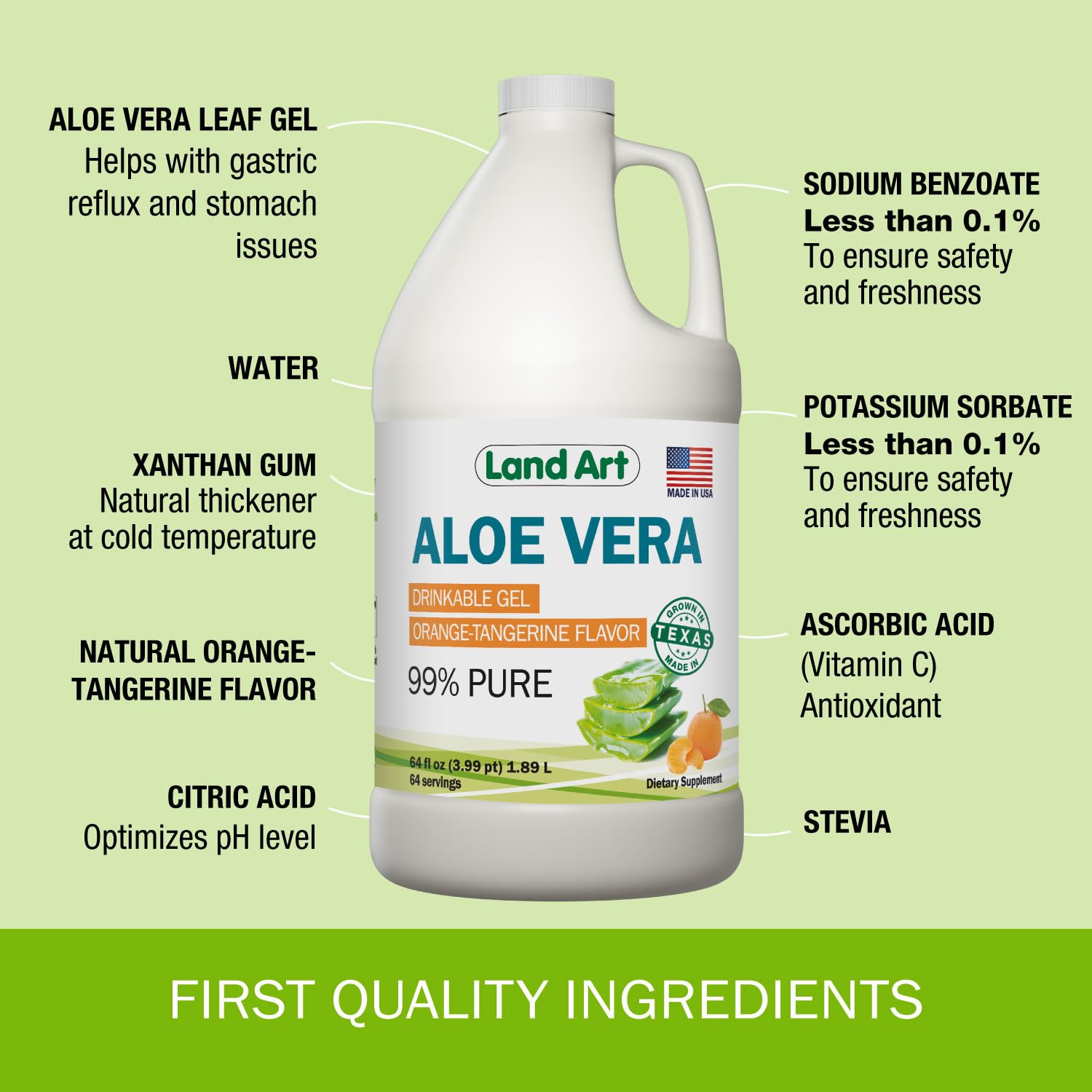 Land Art Pure Aloe Vera gel in glass evokes soothing natural appearance