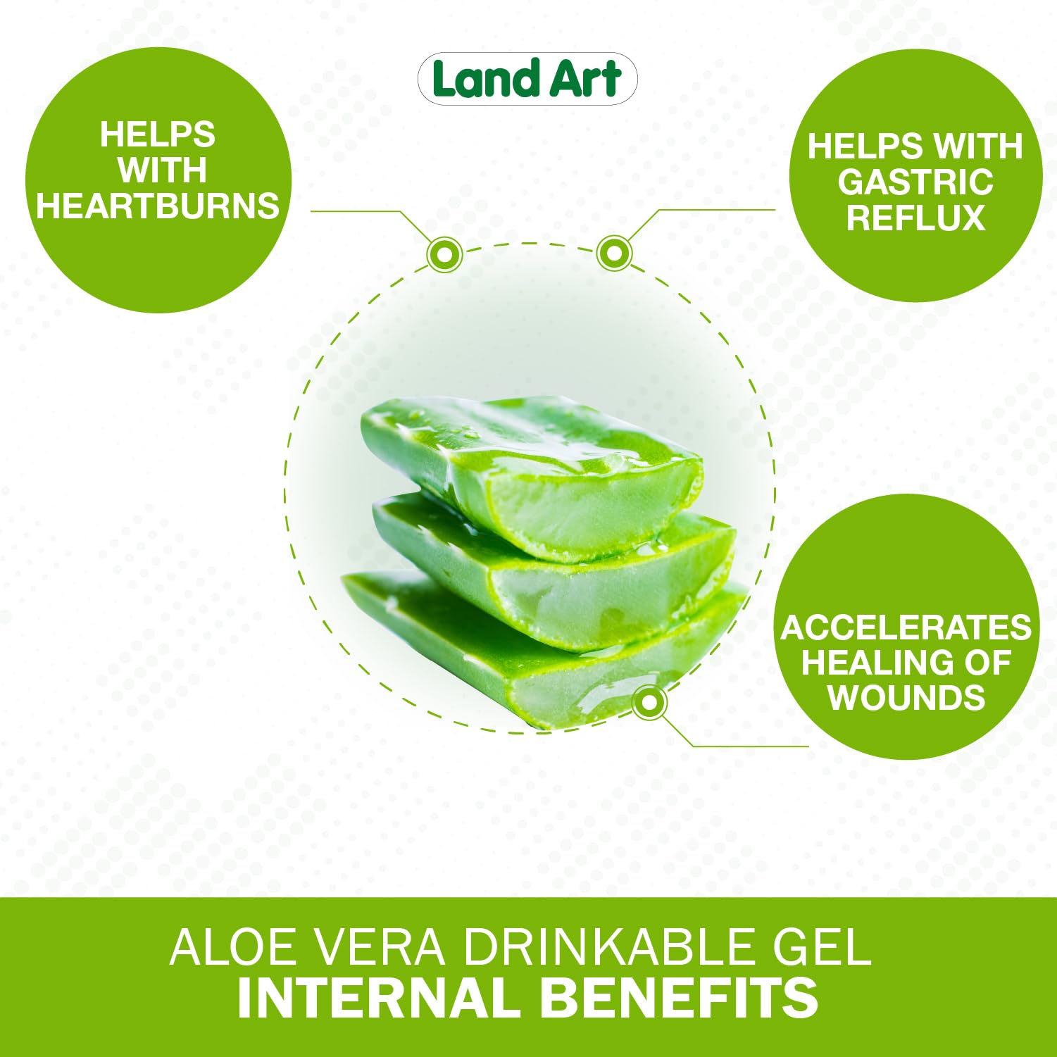 Land Art Pure Aloe Vera inner fillet close-up shows purity for clean ingredients