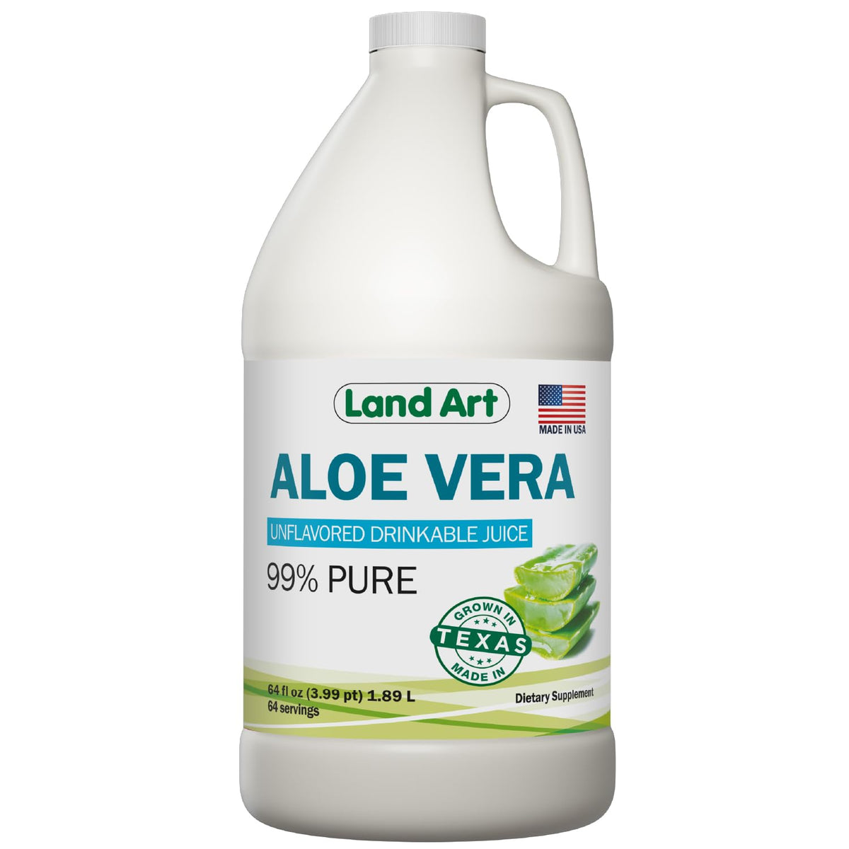 Land Art Pure Aloe Vera Juice bottle ready to mix with water for gentle digestion