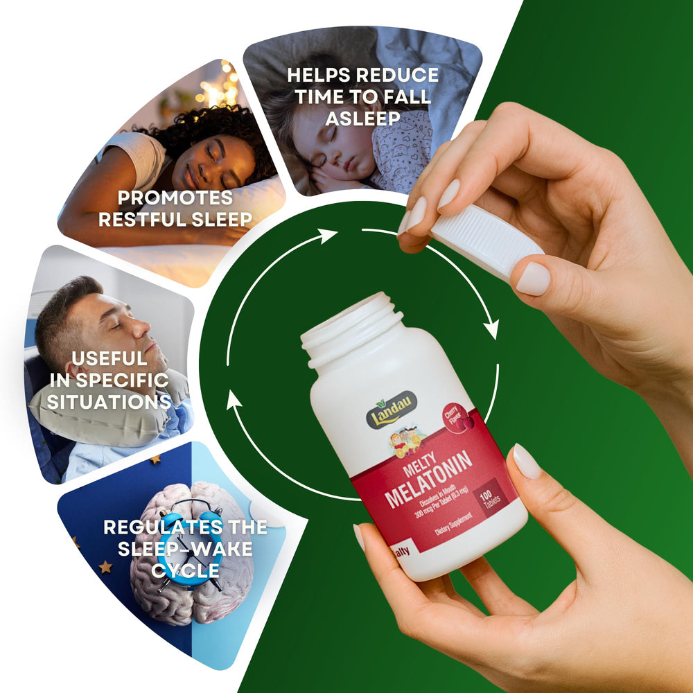 Made in USA badge on Landau Melty Melatonin packaging emphasizes domestic production