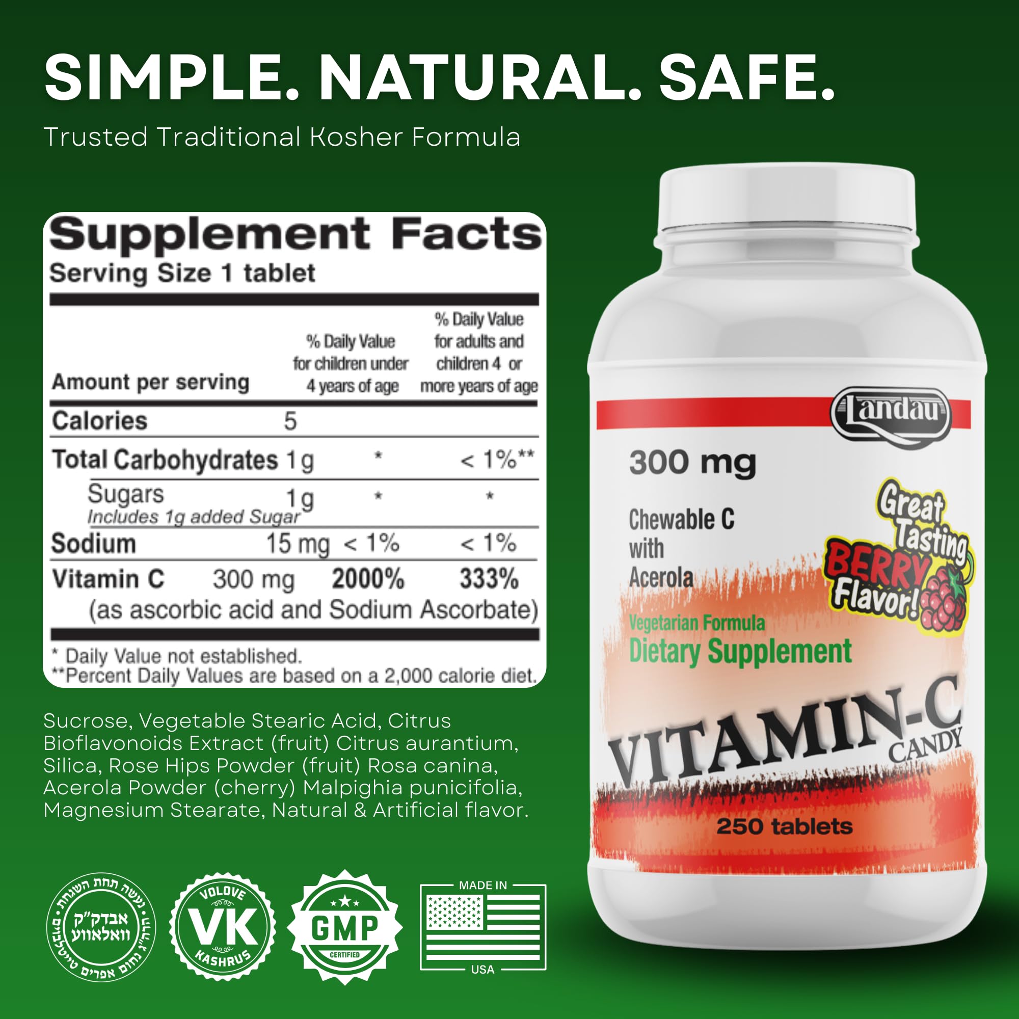 Landau Vitamin C Candy Berry in a child's hands, portable chewable vitamin