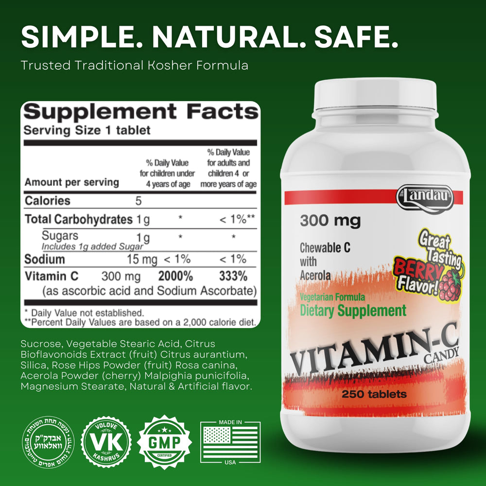 Landau Vitamin C Candy Berry in a child's hands, portable chewable vitamin