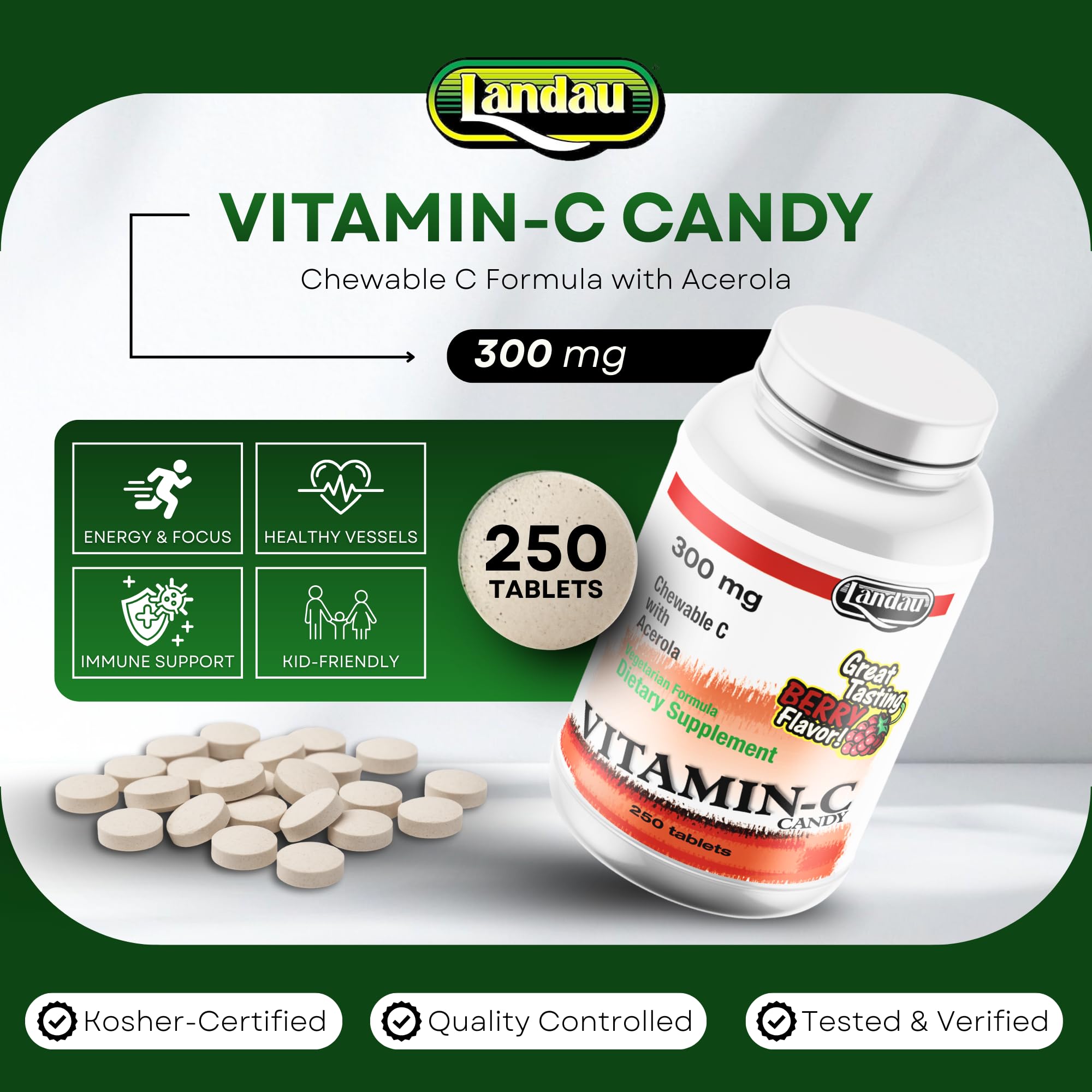 Landau Vitamin C Candy Berry being poured, easy daily use