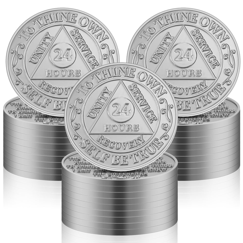 Landical AA chip front showing 24 hour milestone motto, a tangible reminder.