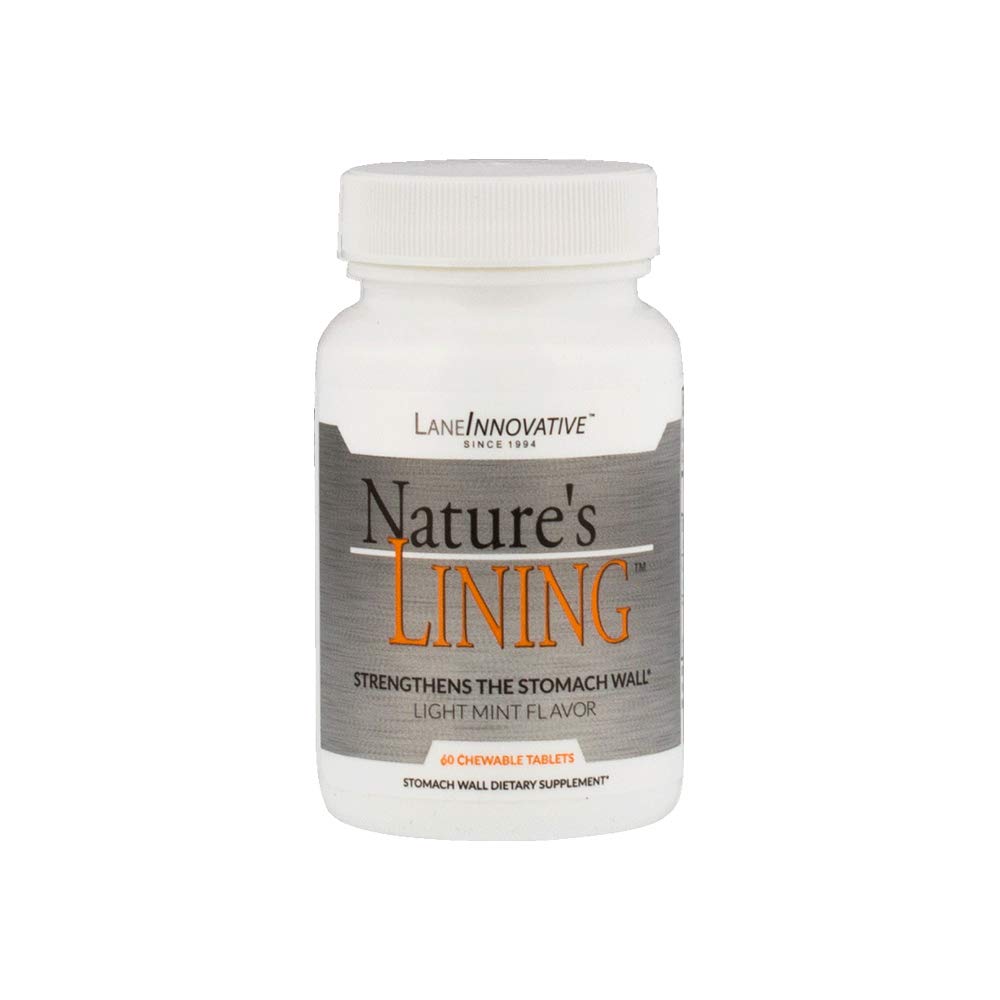 Lane Innovative Nature’s Lining chewables in bottle support stomach lining daily comfort.