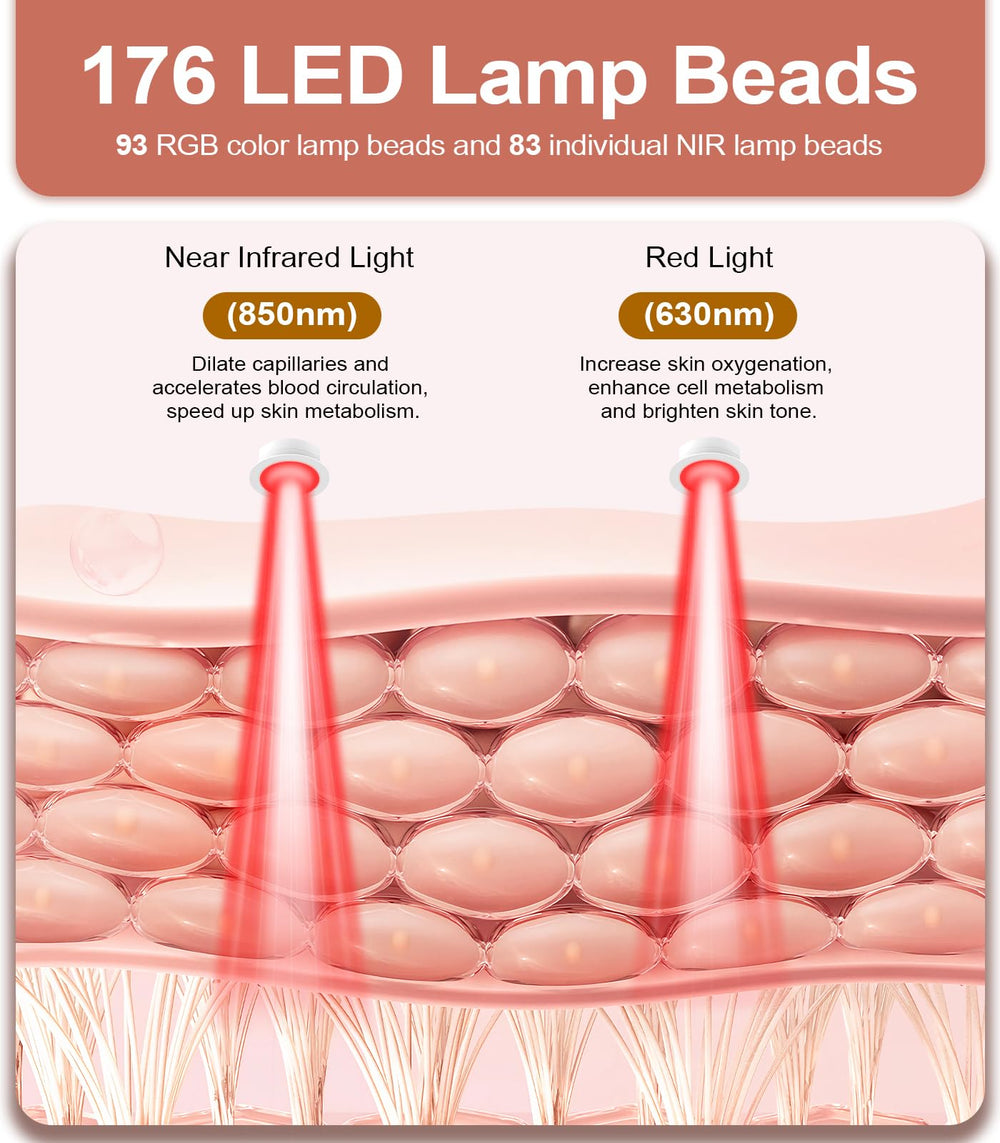 Lanieney red-light mask close-up highlighting bead array for even coverage