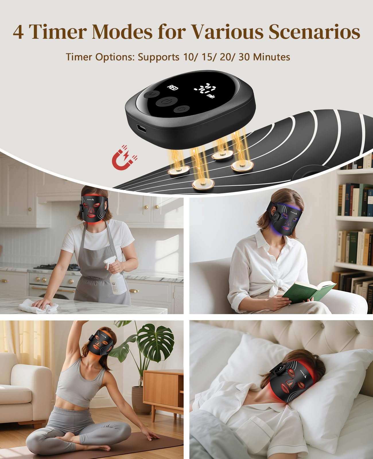 Lanieney mask shows customizable timer for 10 to 30 minutes