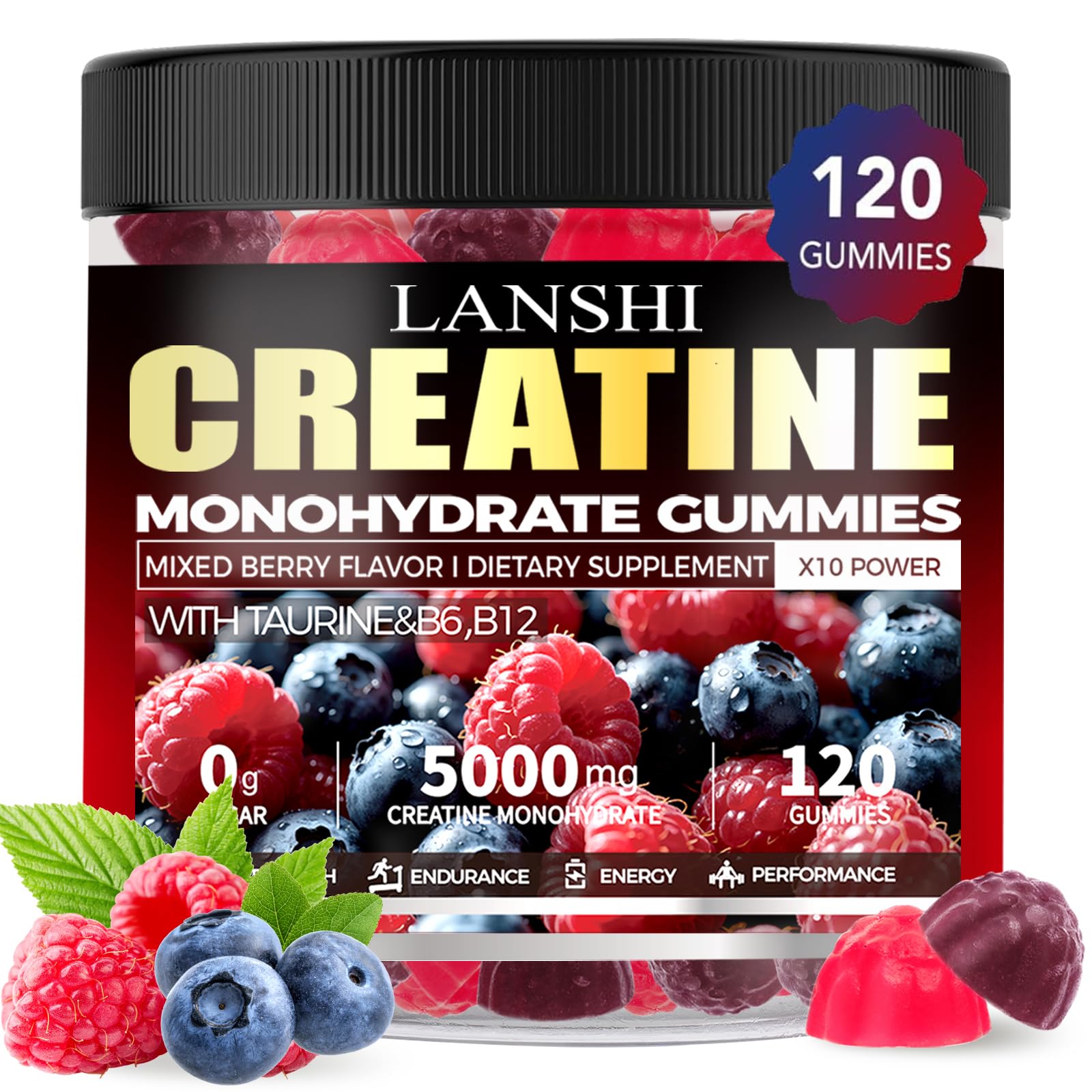 LANSHI Creatine Monohydrate Gummies bottle for on-the-go training support.