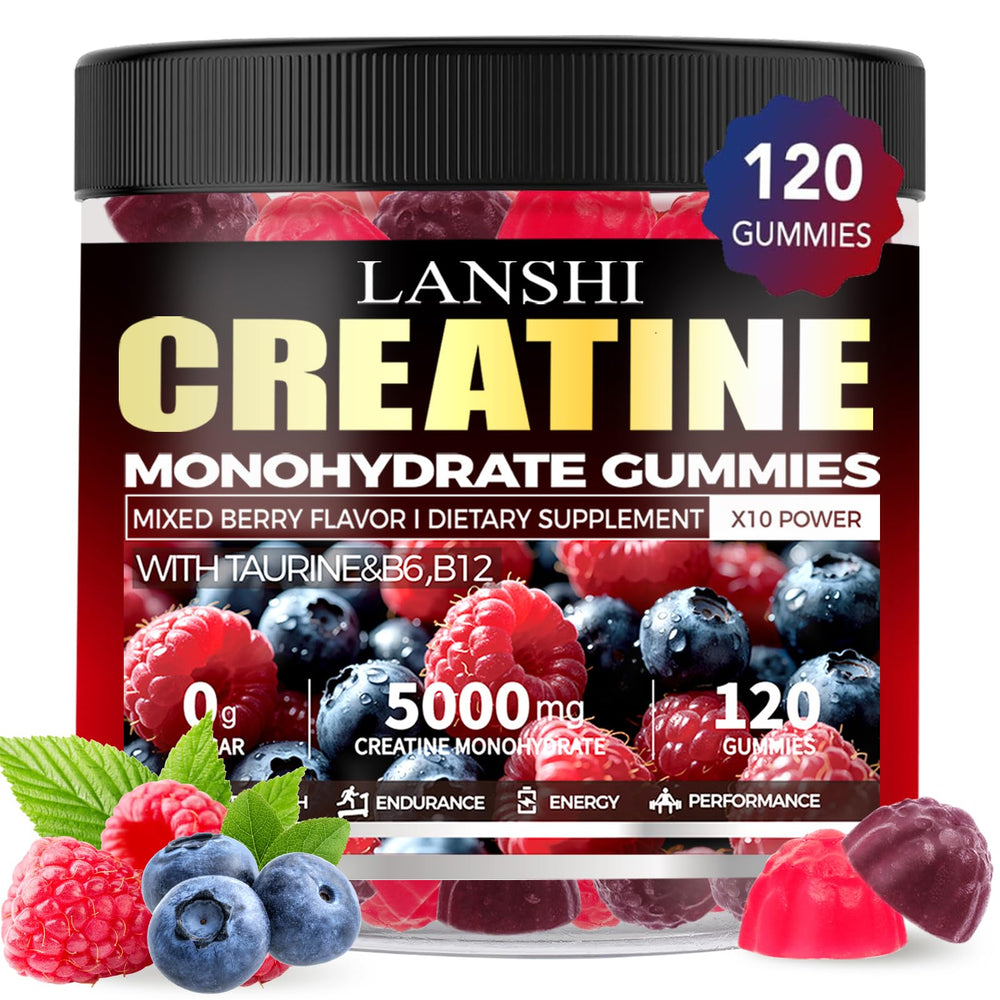 LANSHI Creatine Monohydrate Gummies bottle for on-the-go training support.