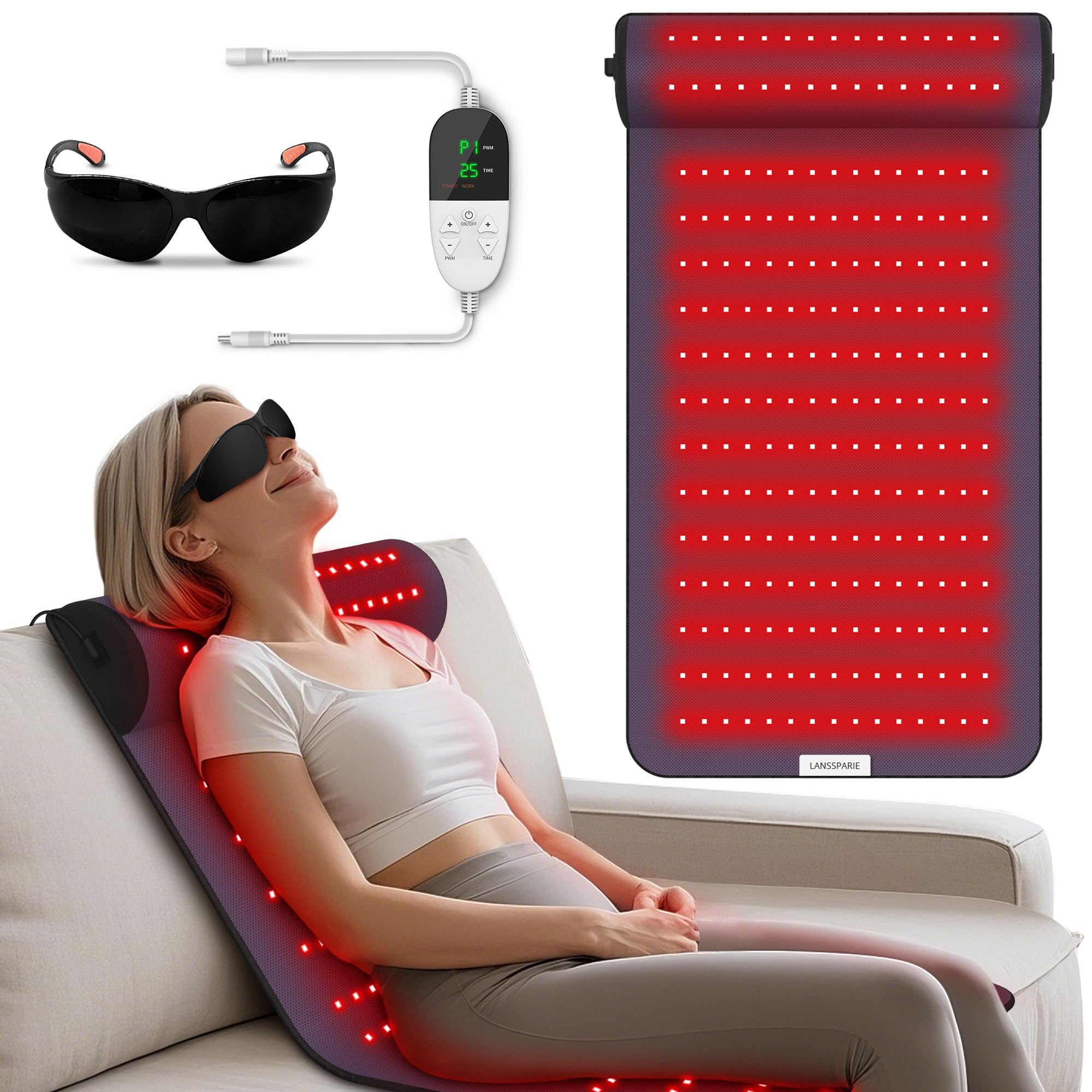 LANSSPARIE red light therapy mat with neck support for targeted relief and comfortable relaxation at home.