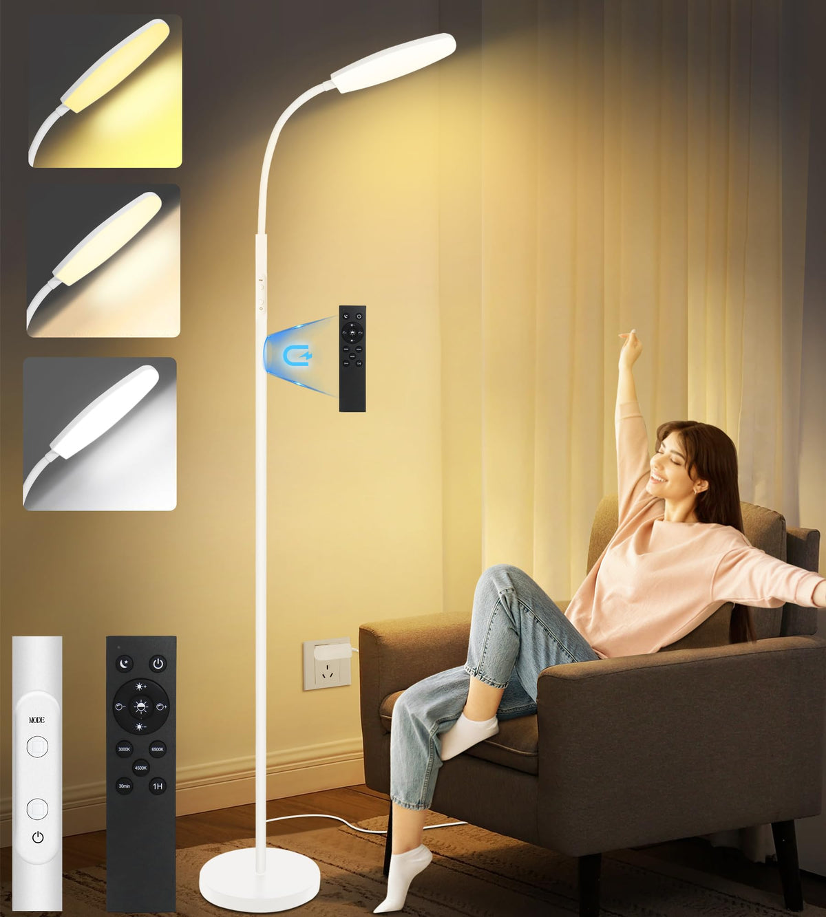 LanSuper light therapy lamp front view shows full-spectrum UV-free daylight for mood and energy.