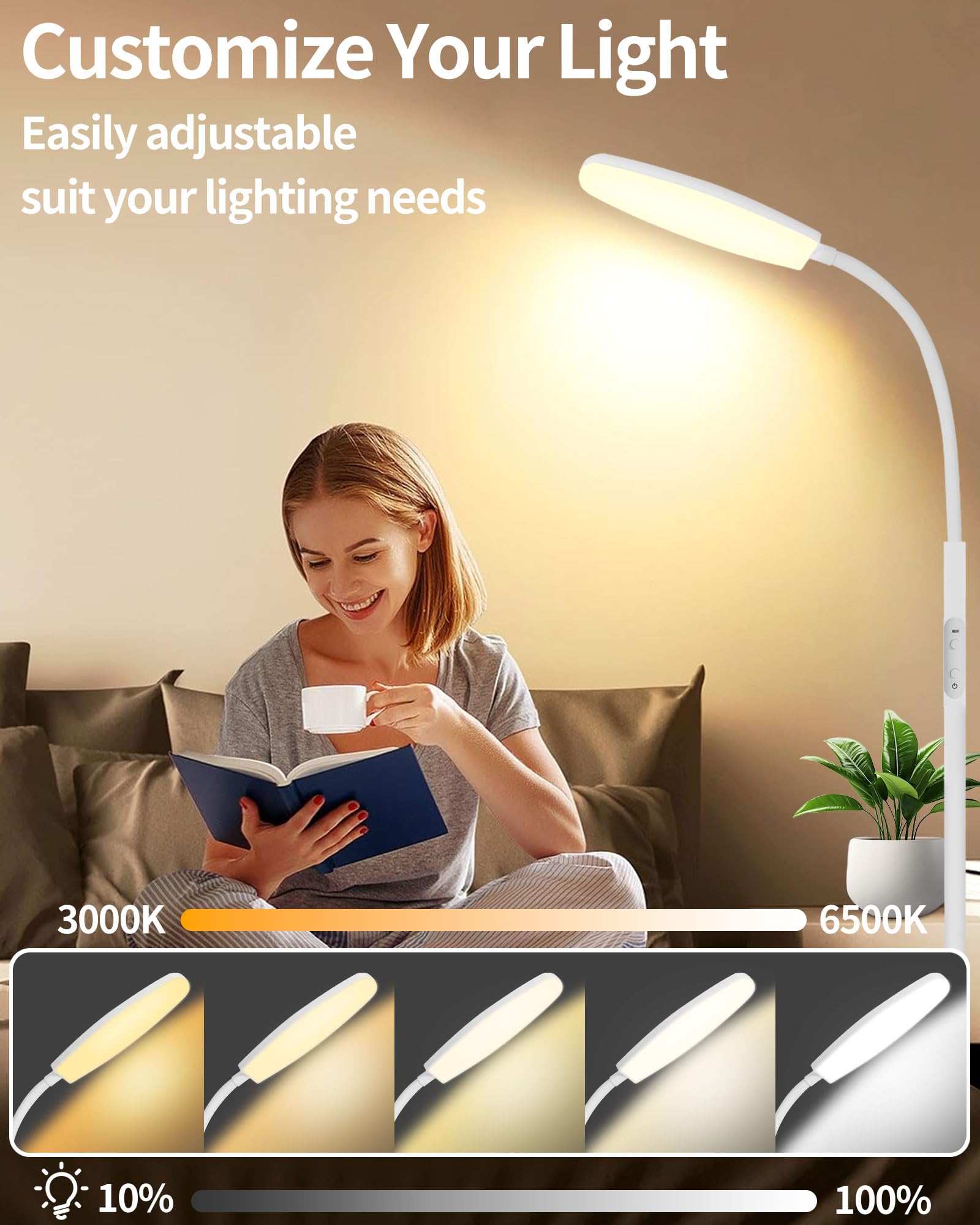 LanSuper light therapy lamp gooseneck angle shows flexible positioning for better coverage.