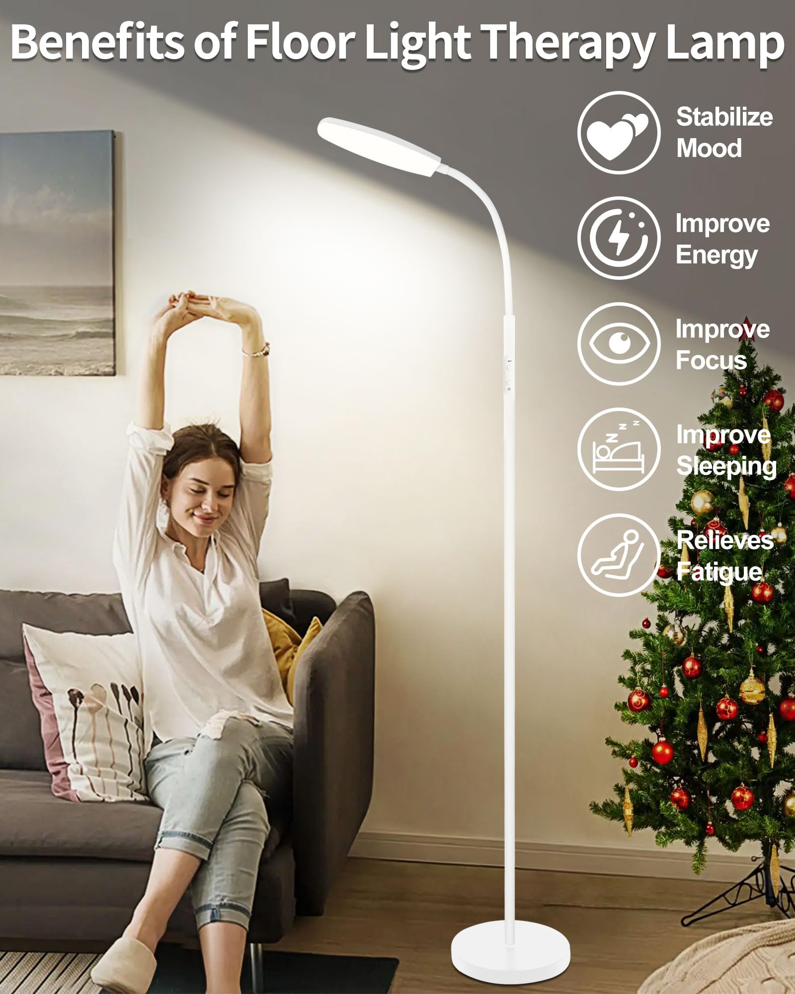 LanSuper light therapy lamp side view highlights adjustable gooseneck for precise light placement.