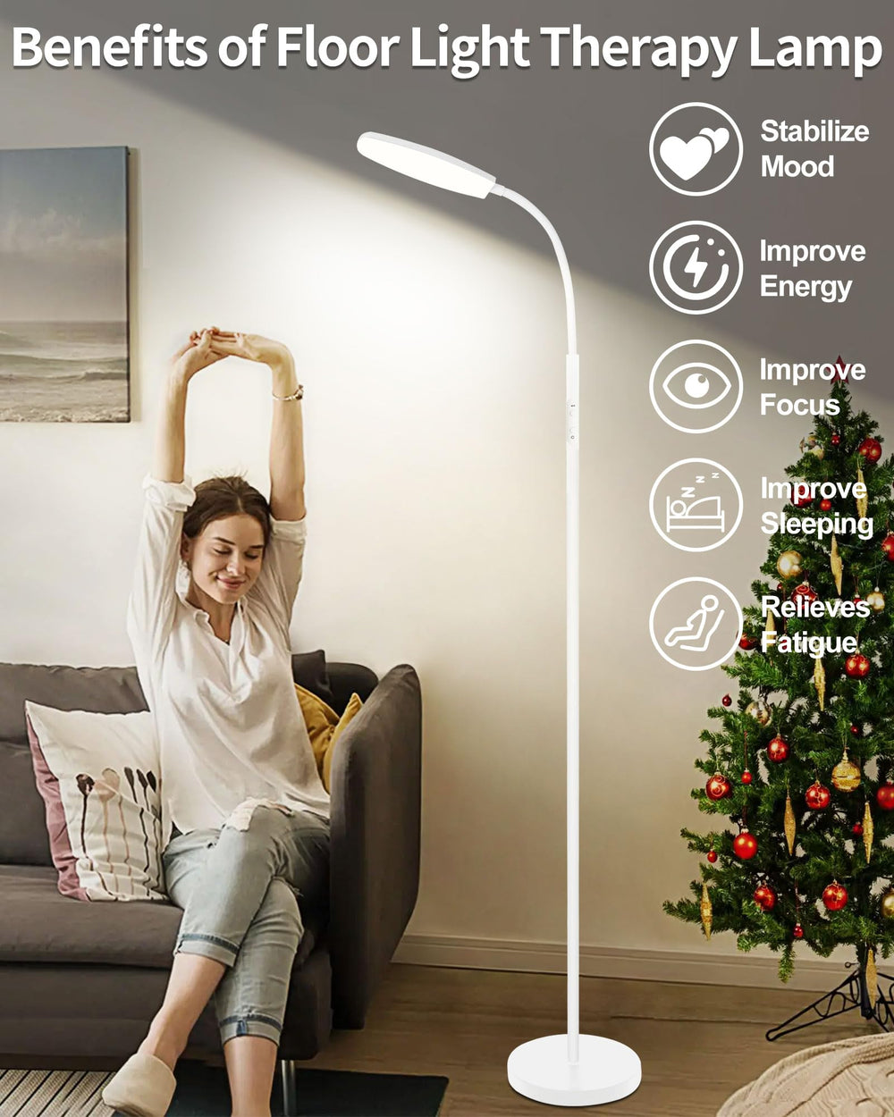 LanSuper light therapy lamp side view highlights adjustable gooseneck for precise light placement.
