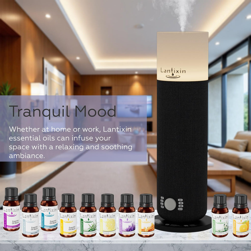 Lantixin eucalyptus essential oil in a cozy home spa scene.