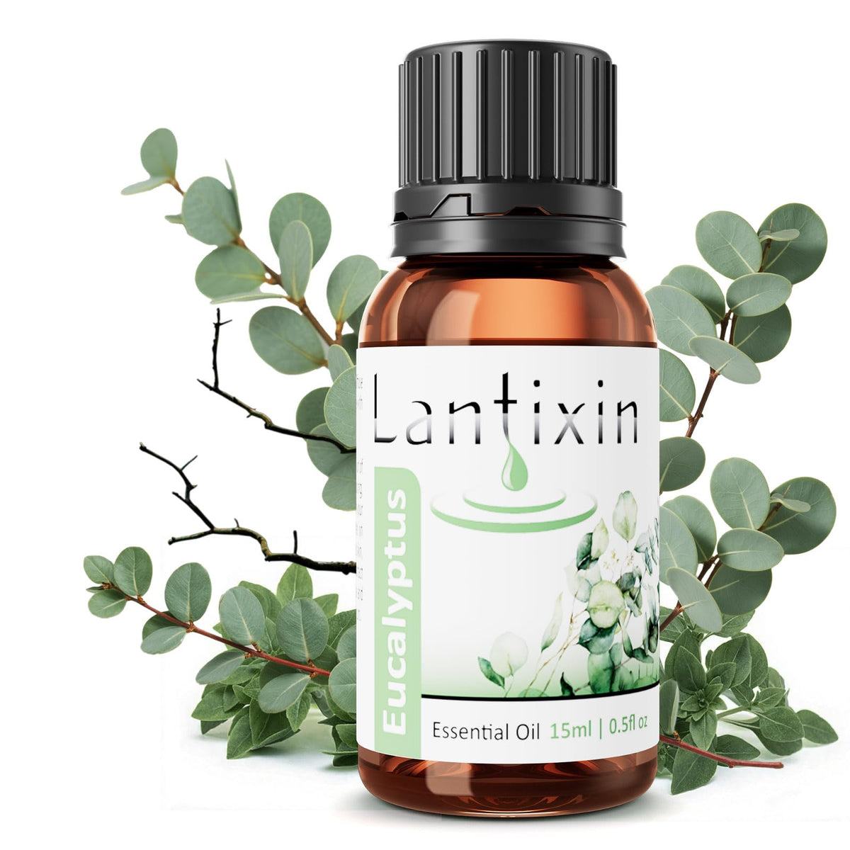 Lantixin Eucalyptus oil bottle closeup for a soothing diffuser experience.