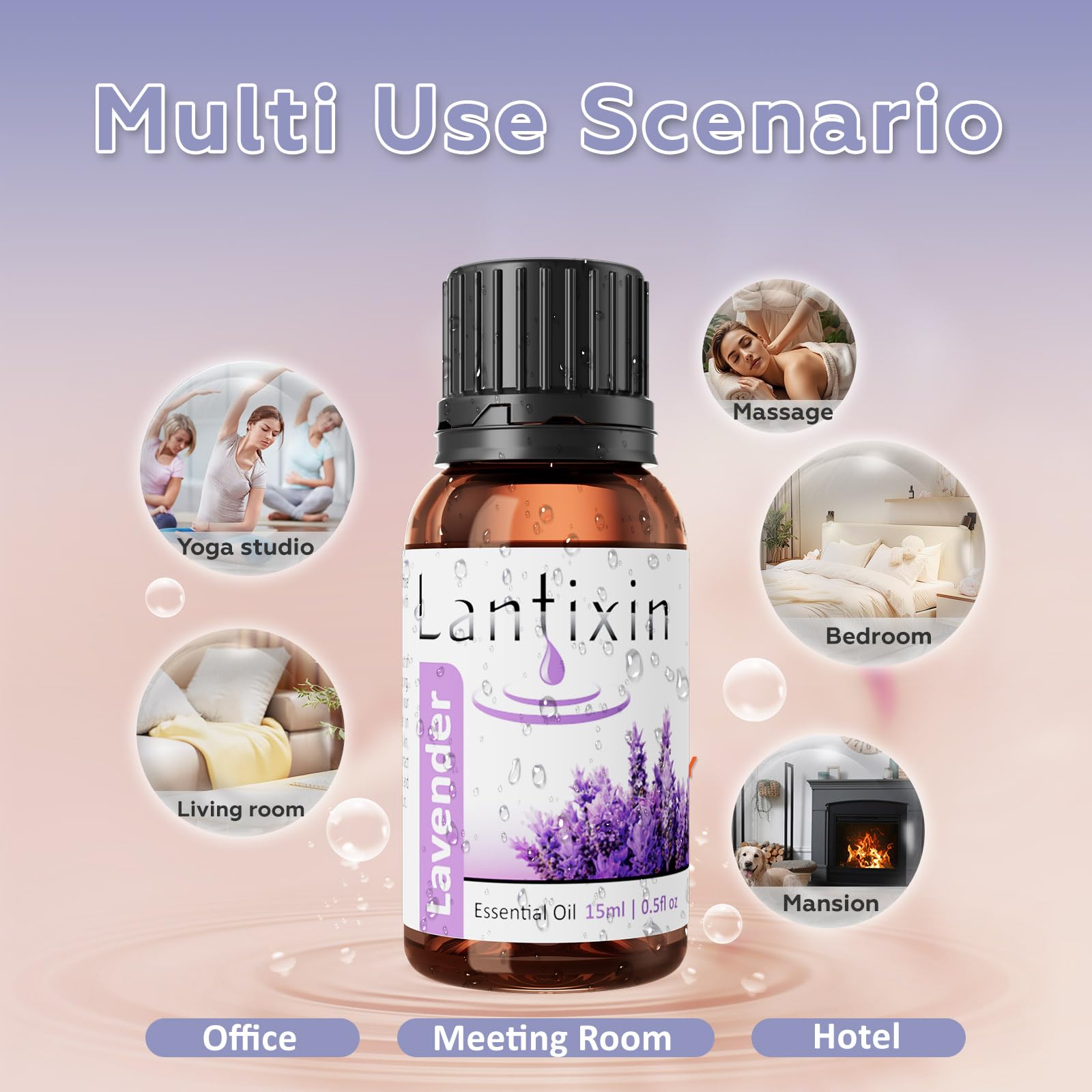 Lantixin lavender oil packaging showcases premium origin and plant-based extraction