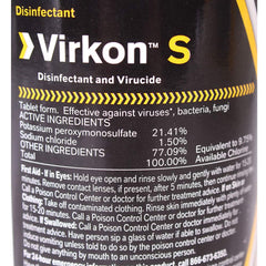 Lanxess Virkon S bottle pour showing ready-to-use disinfectant solution