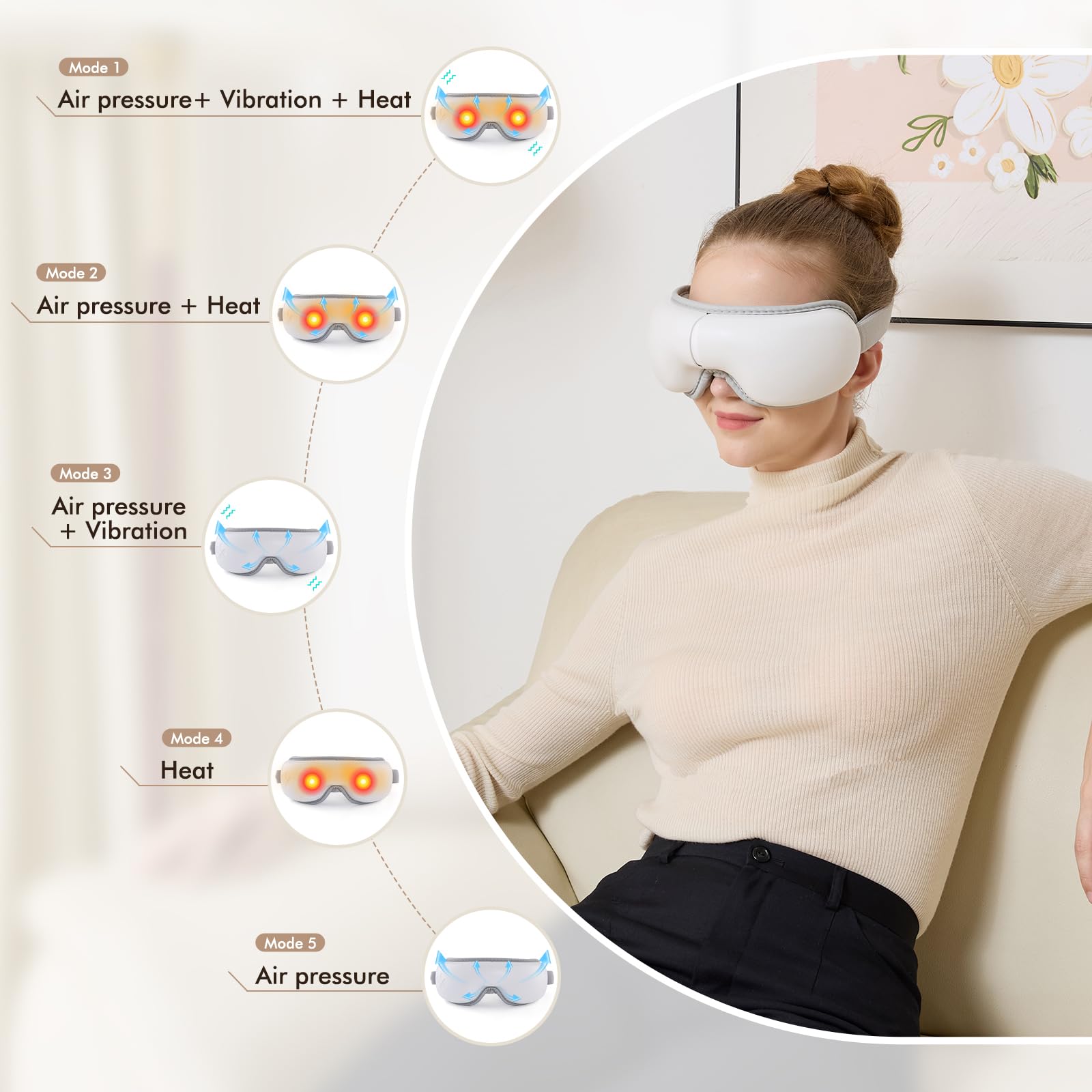 LAOBEN eye massager over eyes highlighting universal fit with nose bridge
