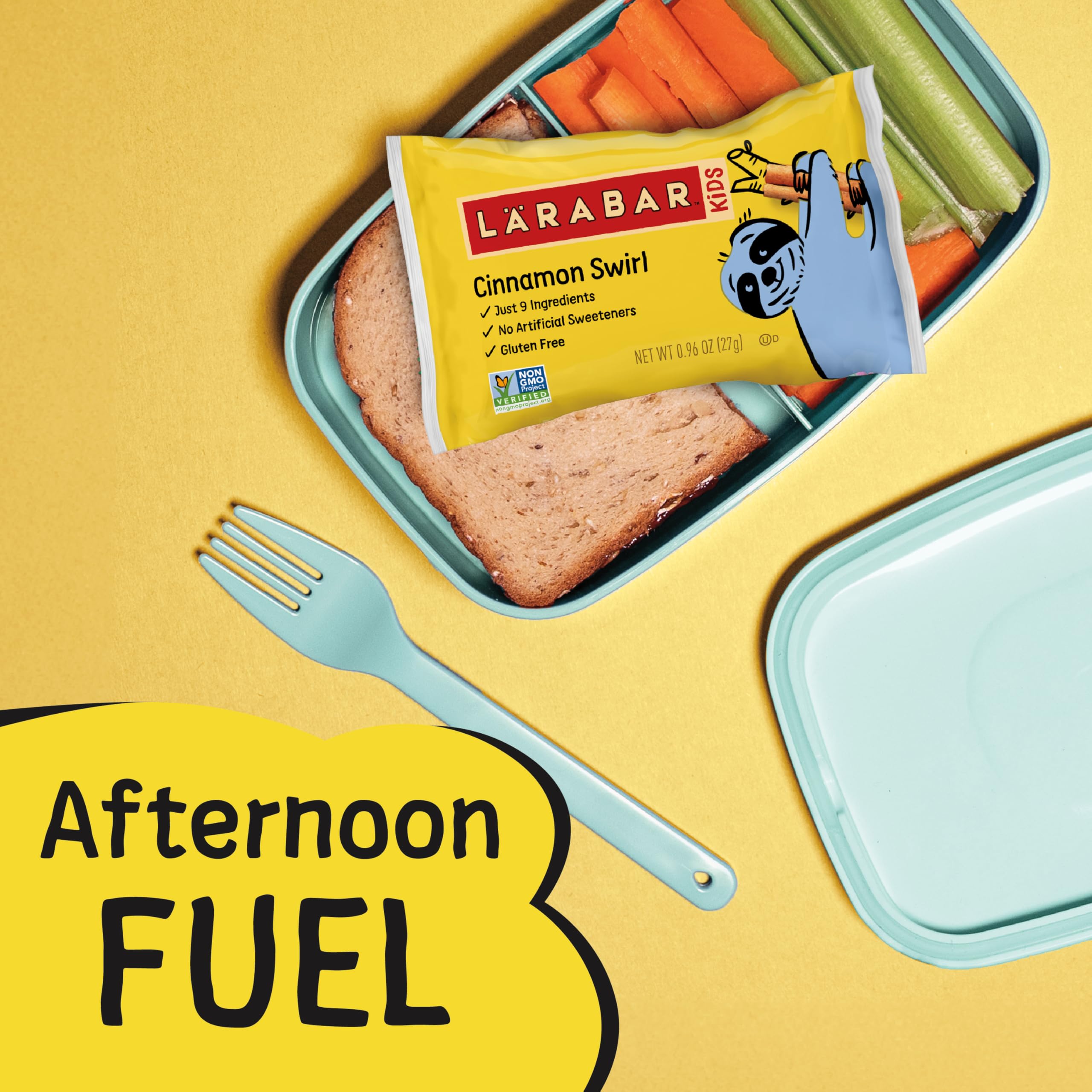 Larabar Kids Bakes Cinnamon Swirl bars on-the-go, portable snack pack.