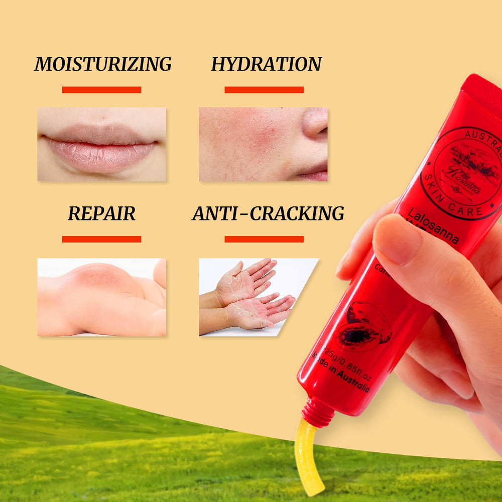 larosanna pawpaw ointment 25g tubes on shelf suggests compact, travel-friendly skin care