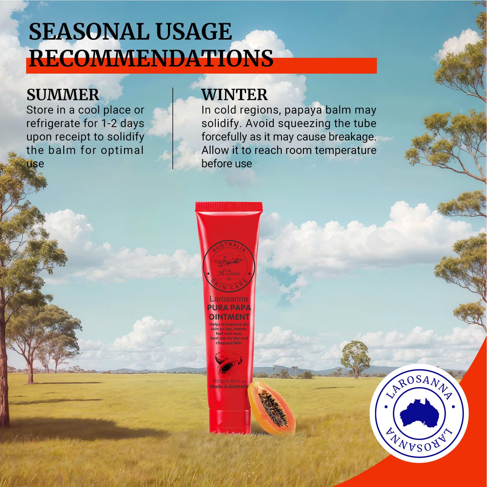 larosanna pawpaw ointment on lips highlights moisturization and barrier support