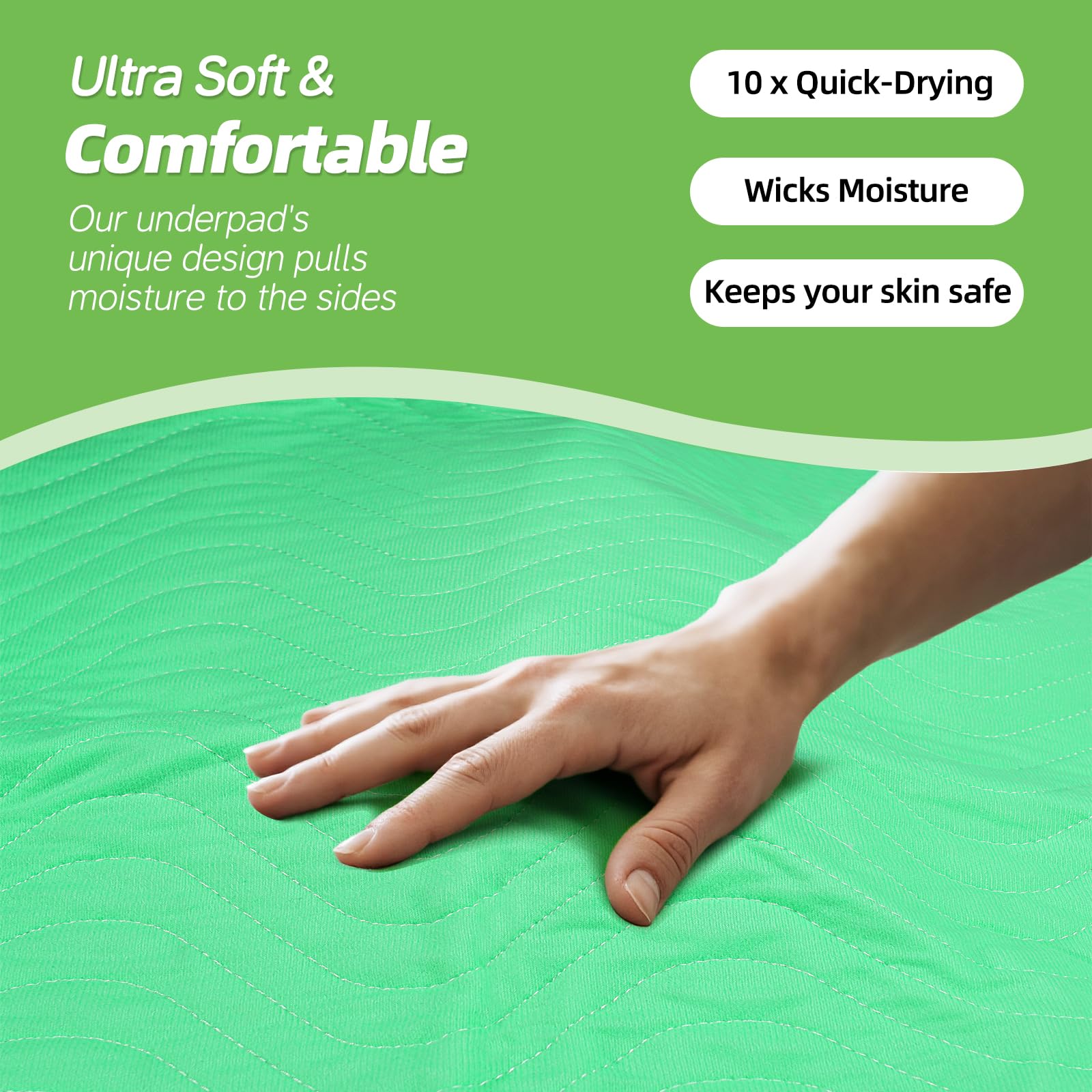 LARXREHY graphic shows edge-to-edge absorbency for reliable leak protection.