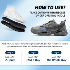 Side profile of LARXREHY carbon fiber insole highlighting rigid structure