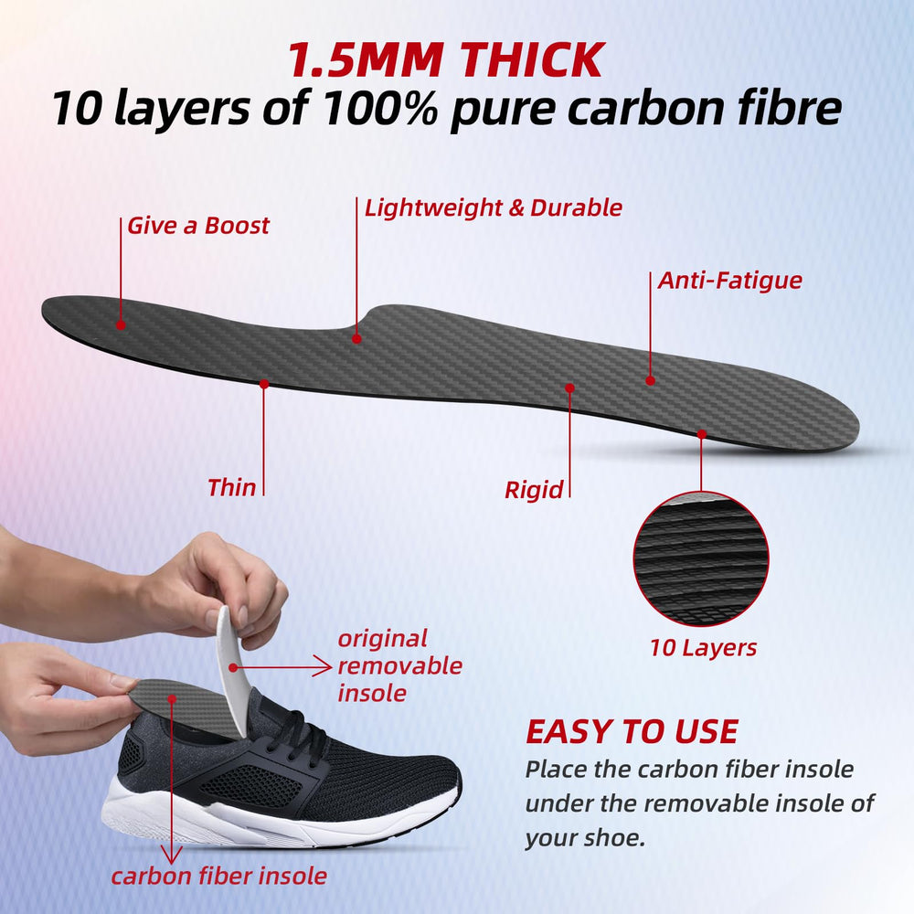 LARXREHY carbon fiber insole is 1.5 mm thin for lightweight performance.