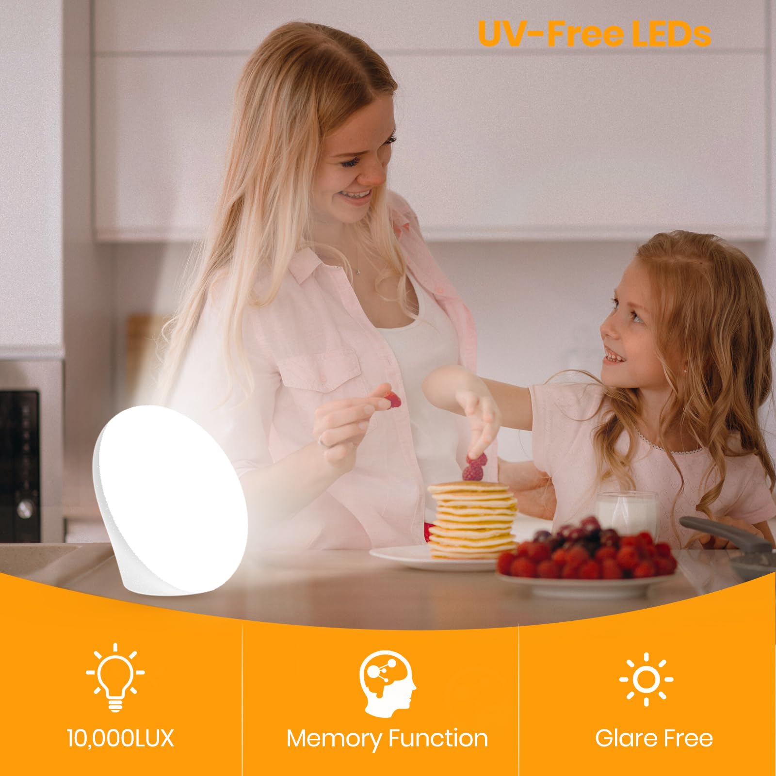 LASTAR Sun Lamp showing 10000 lux brightness in a dim room