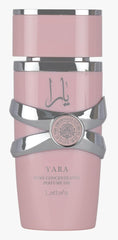 Lattafa Yara bottle-front view signaling everyday elegance and lasting impression.