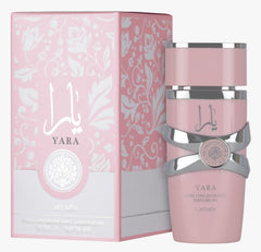 Lattafa Yara dry-down image shows vanilla, sandalwood, and musk.
