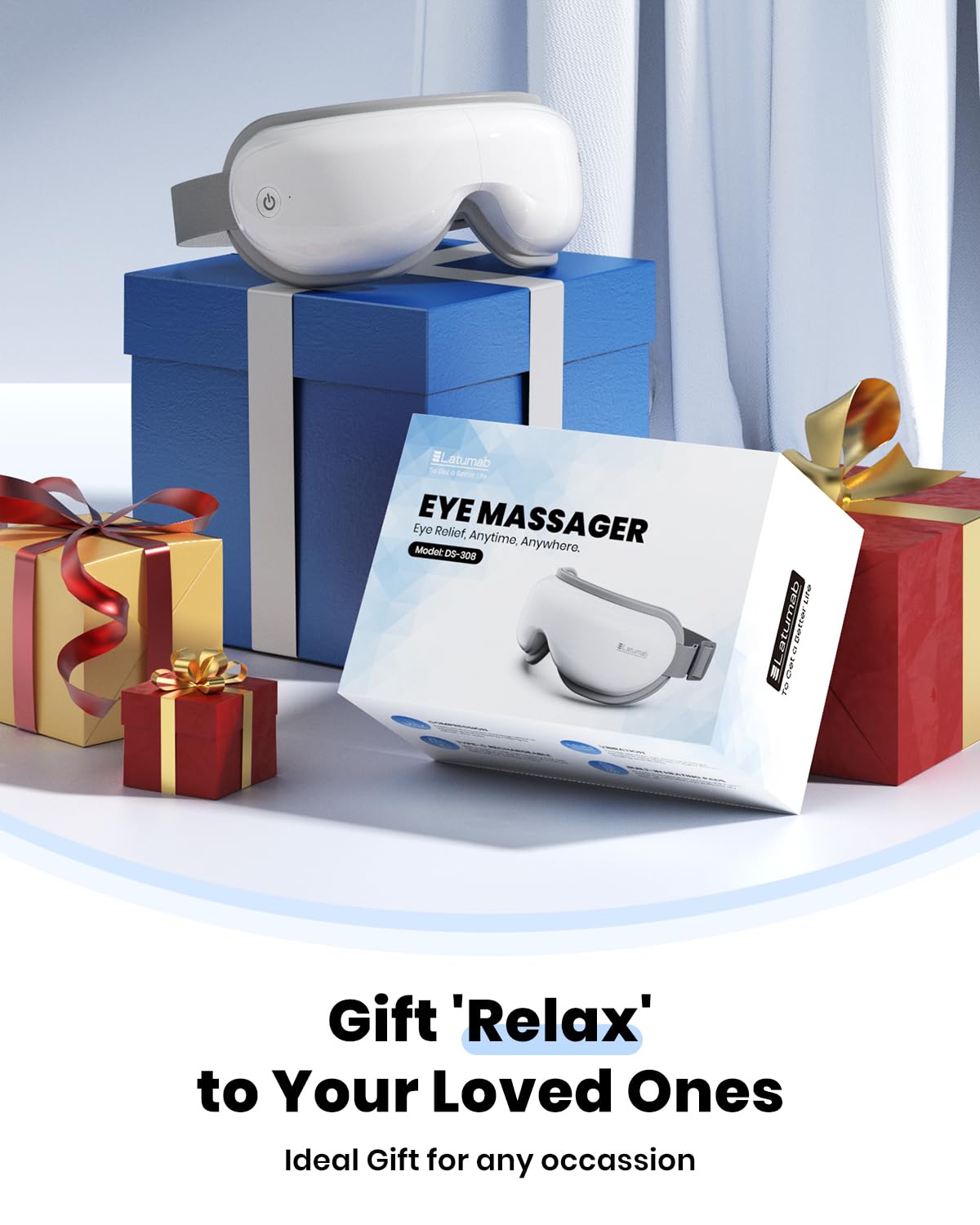 Latumab Eye Massager charging indicator and rechargeable design.