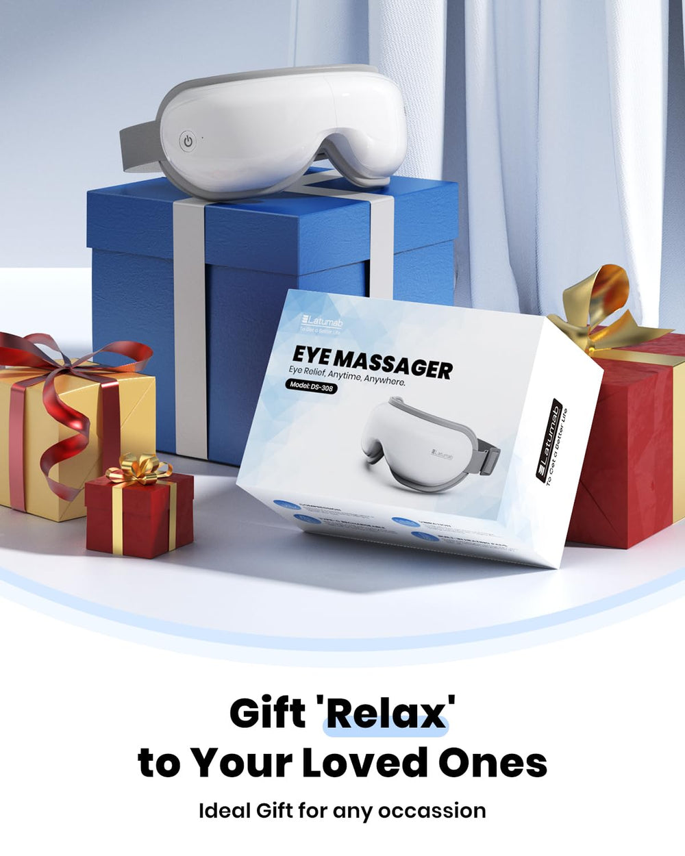 Latumab Eye Massager charging indicator and rechargeable design.