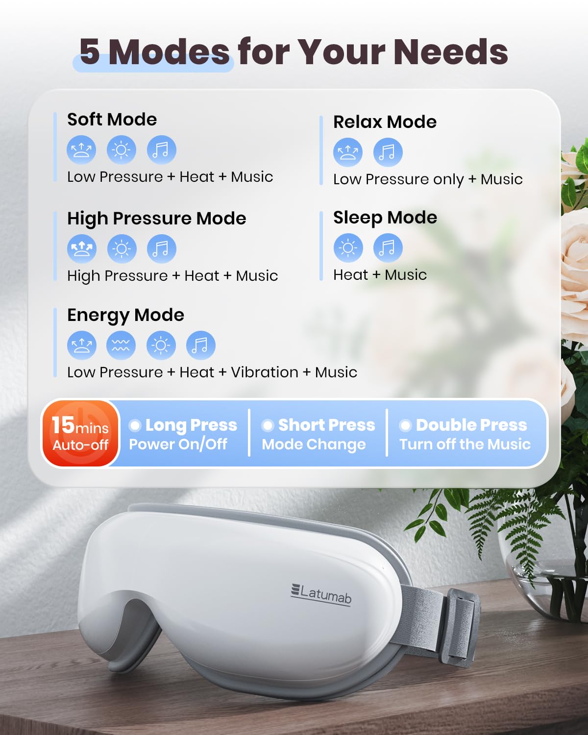Latumab massager control buttons for easy customization.