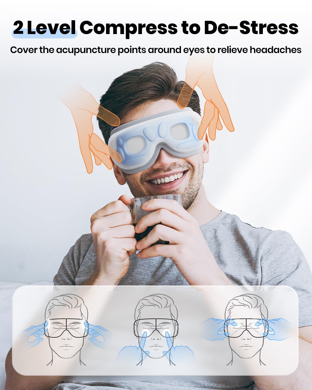 Latumab Eye Massager delivers massage action across the eyes and upper face.