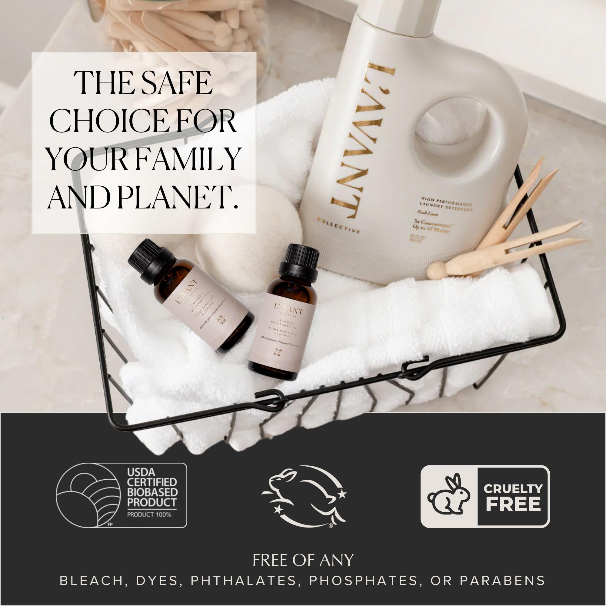 L'AVANT Collective packaging with recyclable materials and essential oil blend.