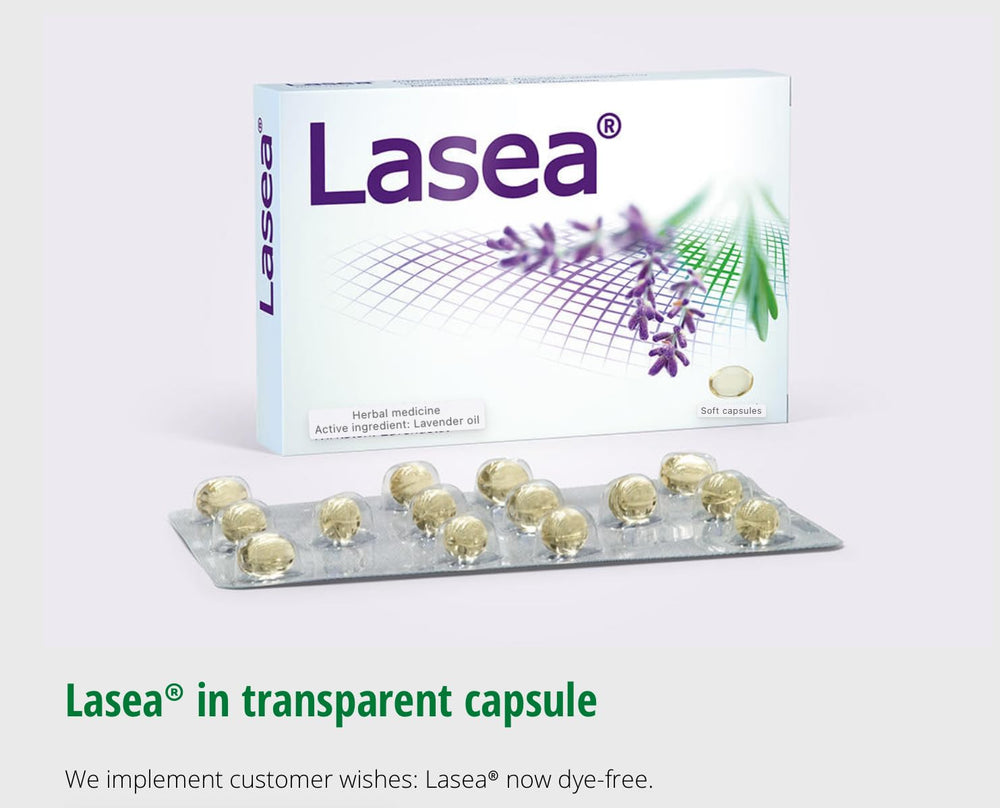 Lavender distillation visuals behind Lasea indicate premium sourcing for calm