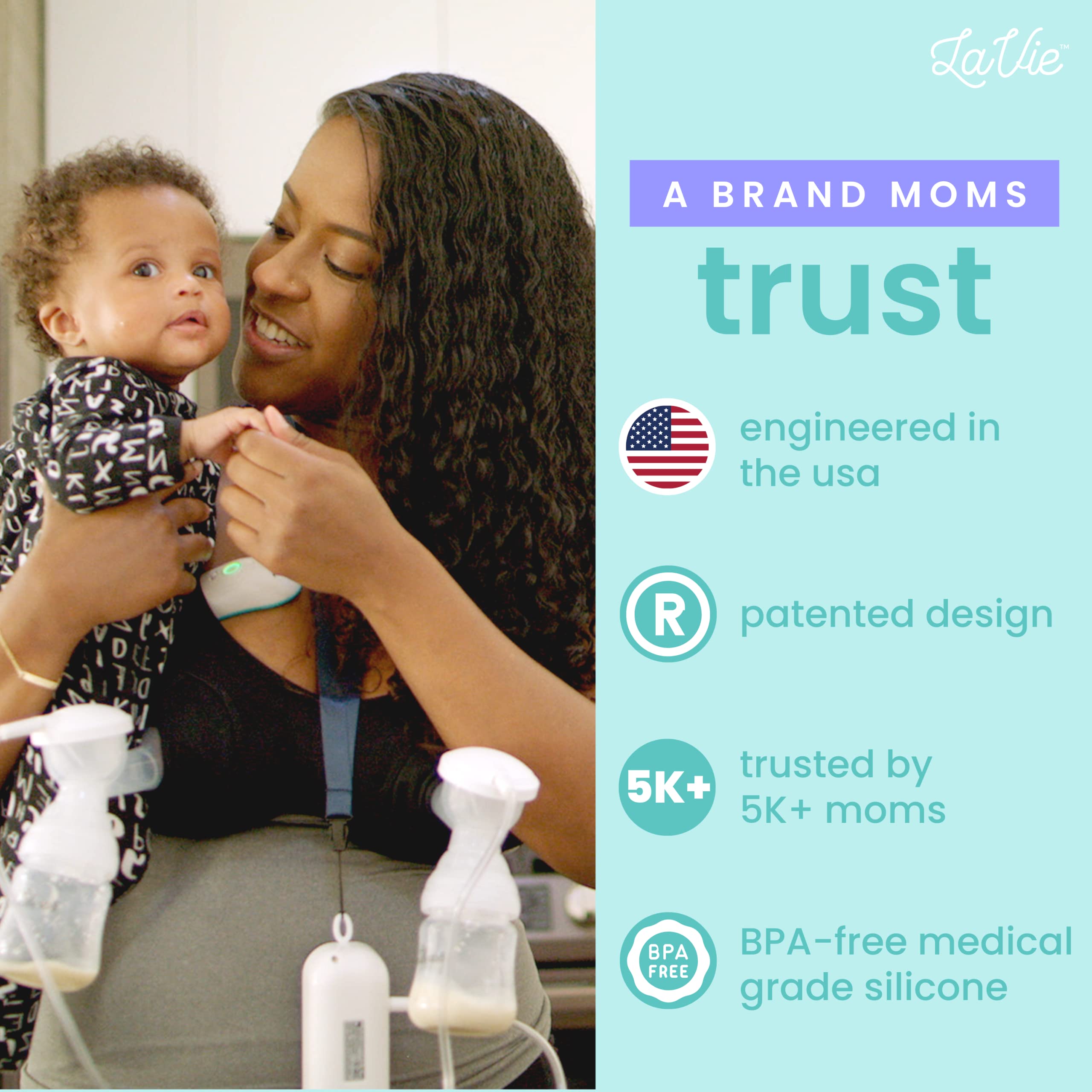 LaVie 5-in-1 in-use demonstration reflects versatile application for pumping or direct nursing.